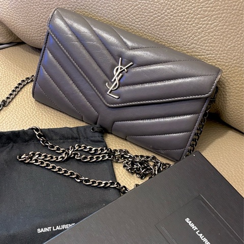 YSL✨Saint Laurent 山形文長夾 鐵灰色 改造woc