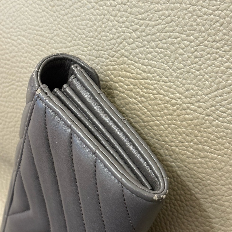 YSL✨Saint Laurent 山形文長夾 鐵灰色 改造woc-6