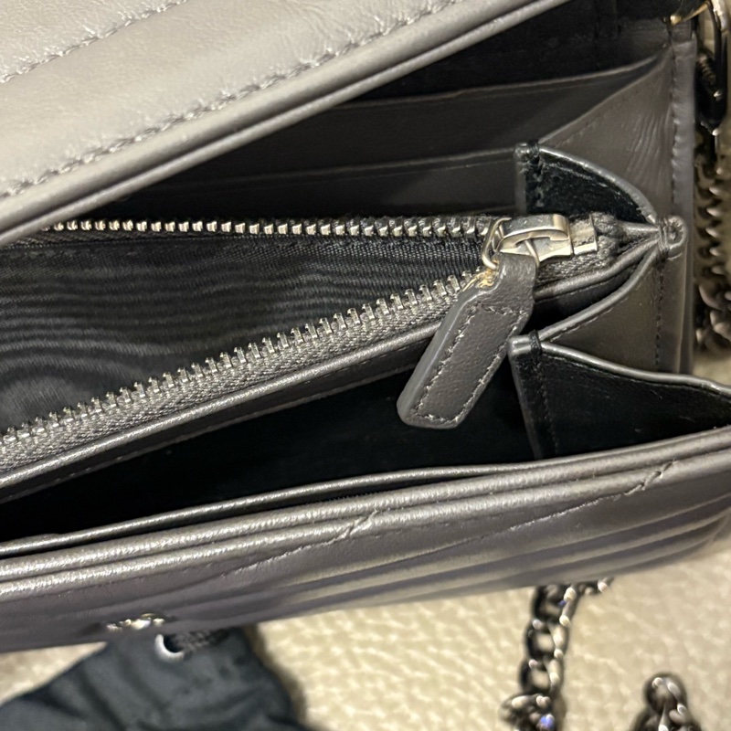 YSL✨Saint Laurent 山形文長夾 鐵灰色 改造woc-14
