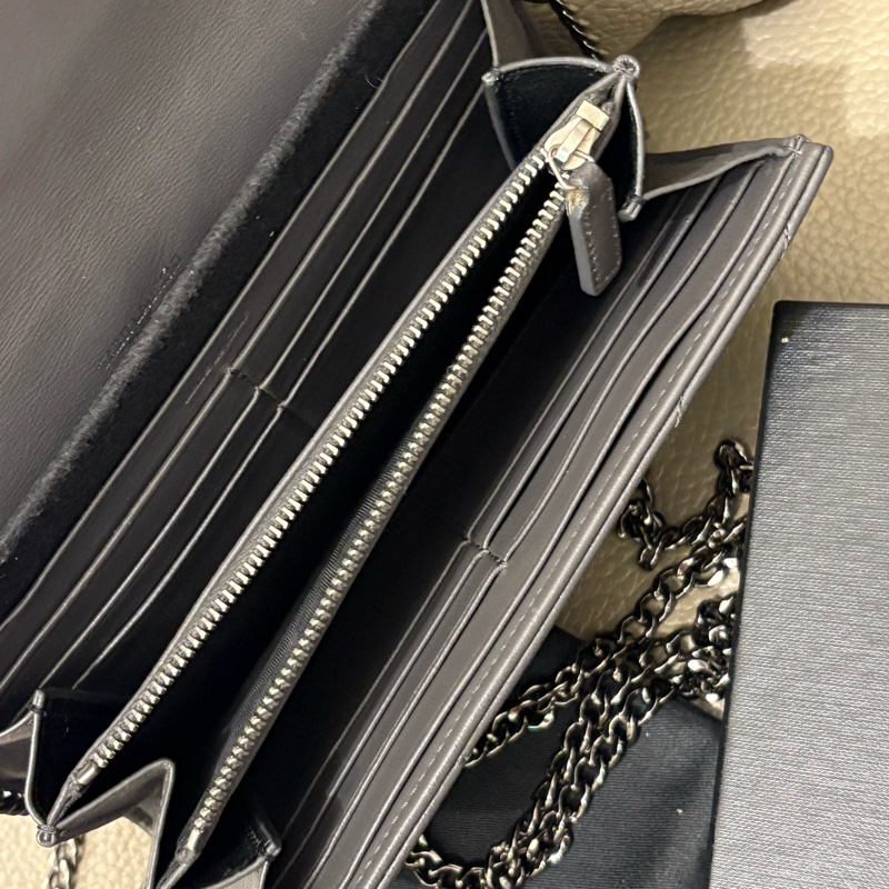 YSL✨Saint Laurent 山形文長夾 鐵灰色 改造woc-15