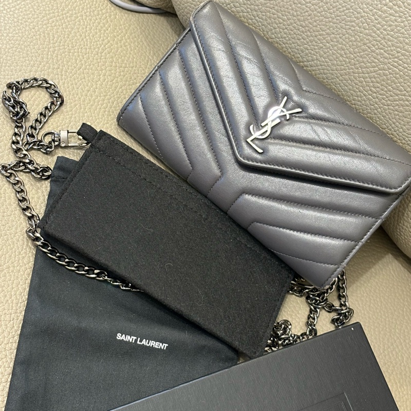 YSL✨Saint Laurent 山形文長夾 鐵灰色 改造woc-17