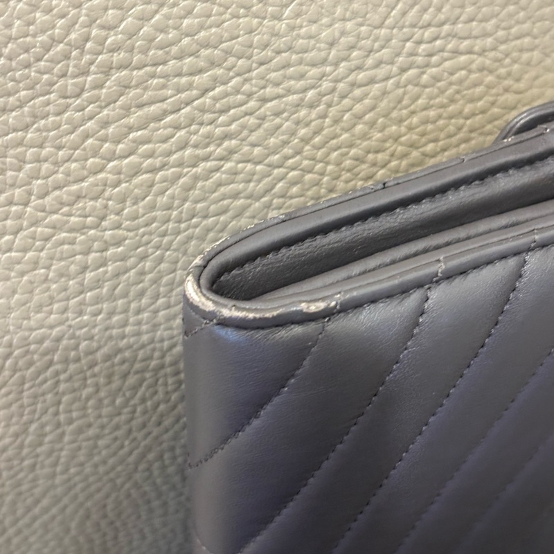 YSL✨Saint Laurent 山形文長夾 鐵灰色 改造woc-19