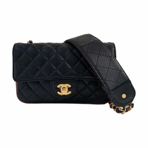 CHANEL CLASSIC FLAP小號黑色牛皮菱格紋絎縫單肩包斜挎包 金色五金 30開