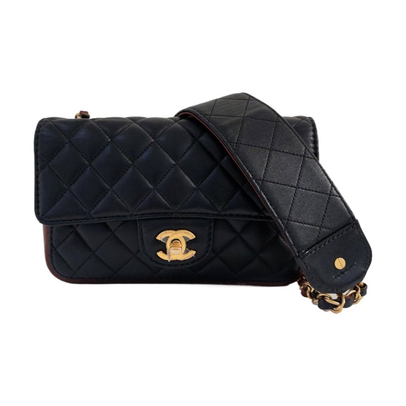 CHANEL CLASSIC FLAP小號黑色牛皮菱格紋絎縫單肩包斜挎包 金色五金 30開-0