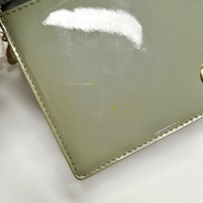 DIOR Lady Dior綠色漆皮藤格紋絎縫單肩包斜挎包手拿包 金色五金 子袋 可拆卸肩帶-8