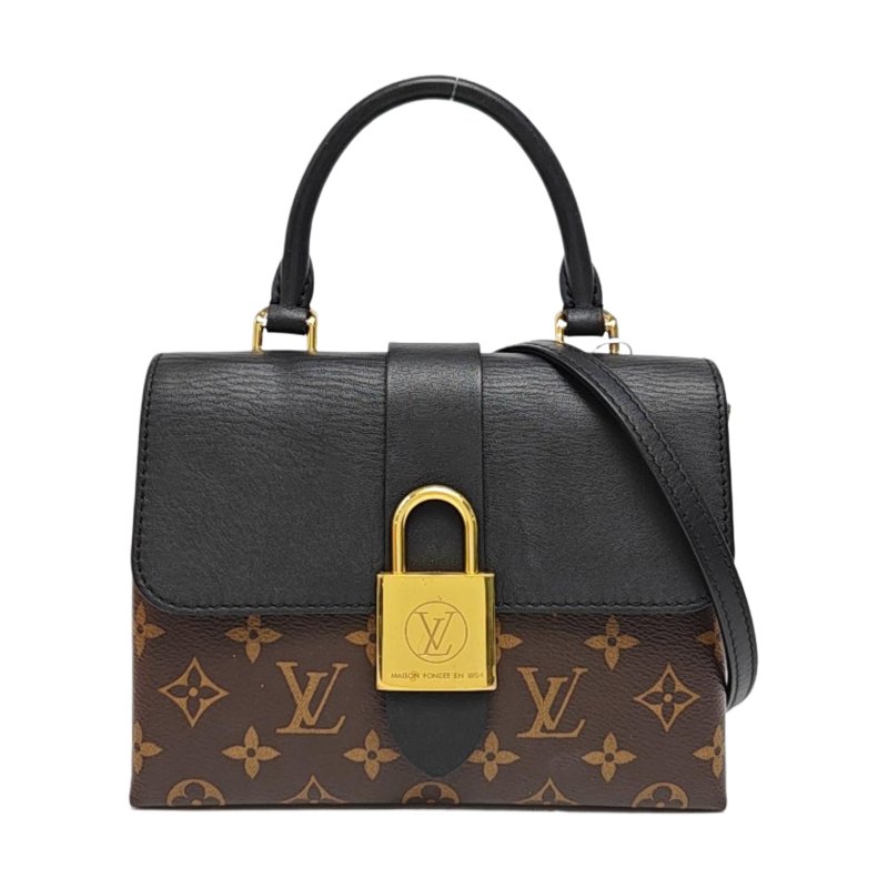 LOUIS VUITTON LOCKY BB棕色塗層帆布老花鎖頭包單肩包手提包斜挎包 金色五金 可拆卸肩帶-0