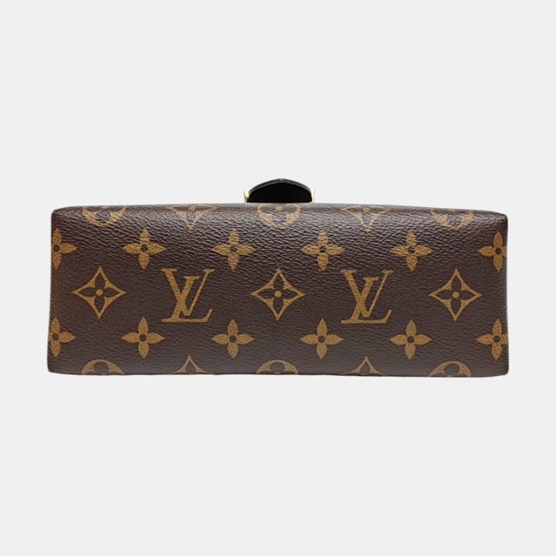 LOUIS VUITTON LOCKY BB棕色塗層帆布老花鎖頭包單肩包手提包斜挎包 金色五金 可拆卸肩帶-5