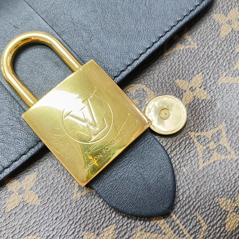 LOUIS VUITTON LOCKY BB棕色塗層帆布老花鎖頭包單肩包手提包斜挎包 金色五金 可拆卸肩帶-10
