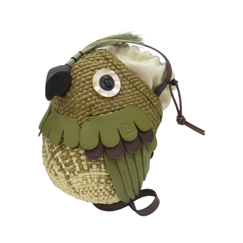 Paula's Ibiza 綠色 拉菲草編織 牛皮 Bird Iraca 肩背包【LOEWE 羅威】-1