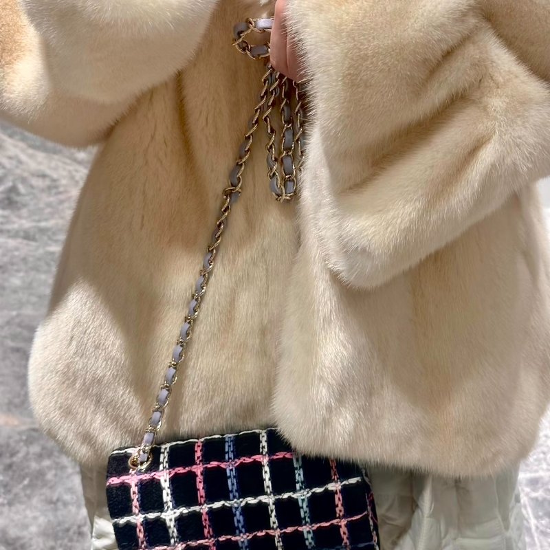 CHANEL 經典口蓋包Mini CF20 -  編織毛呢黑金-8