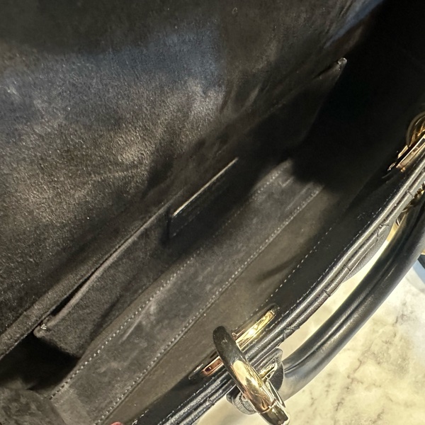 Dior 黑羊皮藤格紋淡金釦Lady DJOY中型手提斜背包M0540ONGE-9