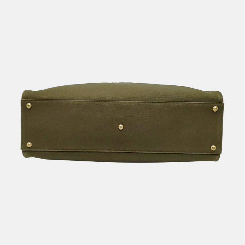 FENDI Peekaboo深綠色帆布提花單肩包 金色五金-5