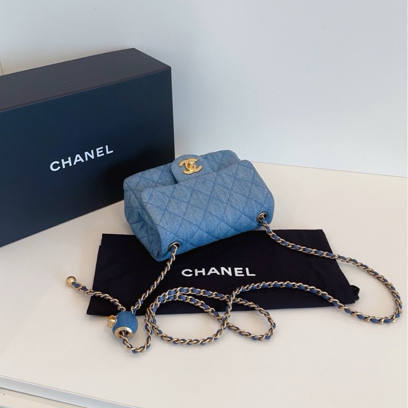 ✨Chanel 牛仔藍金球方胖子 99新 部分膜還在 鏈條可調節💙-7