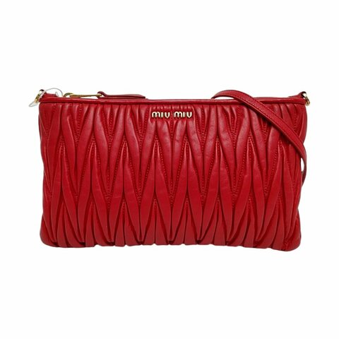 Miu Miu 紅色羊皮絎縫單肩包斜挎包 金色五金 可拆卸肩帶