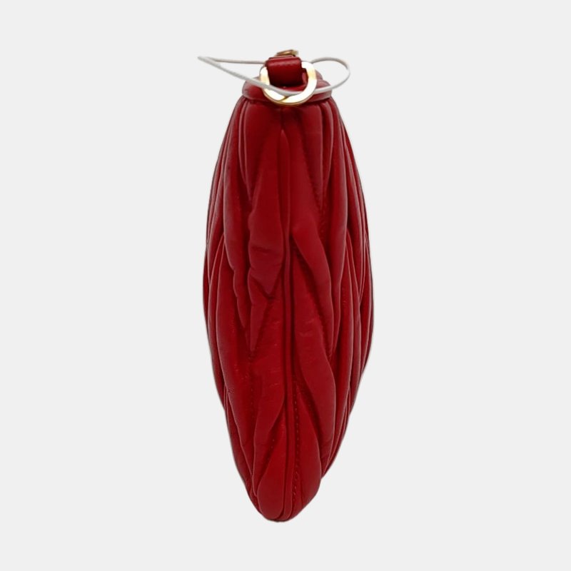 Miu Miu 紅色羊皮絎縫單肩包斜挎包 金色五金 可拆卸肩帶-3