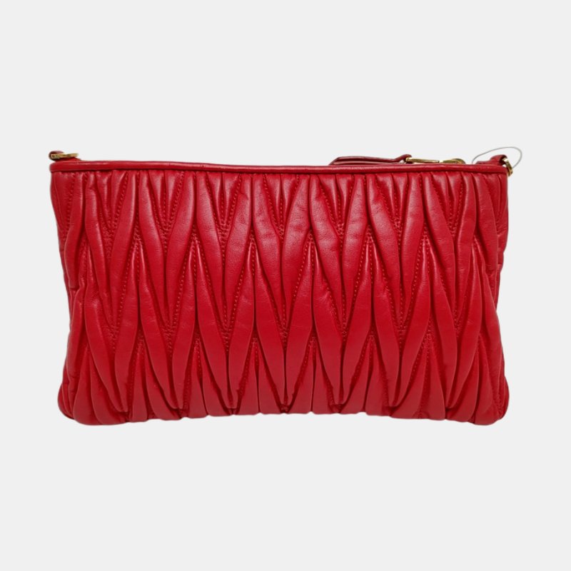 Miu Miu 紅色羊皮絎縫單肩包斜挎包 金色五金 可拆卸肩帶-4