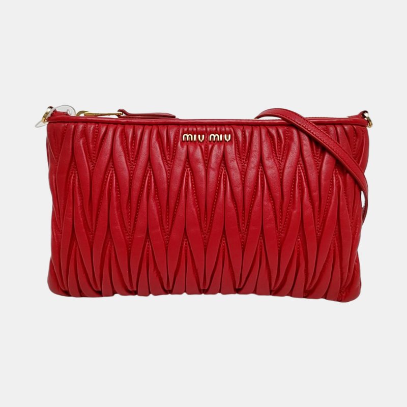 Miu Miu 紅色羊皮絎縫單肩包斜挎包 金色五金 可拆卸肩帶-7