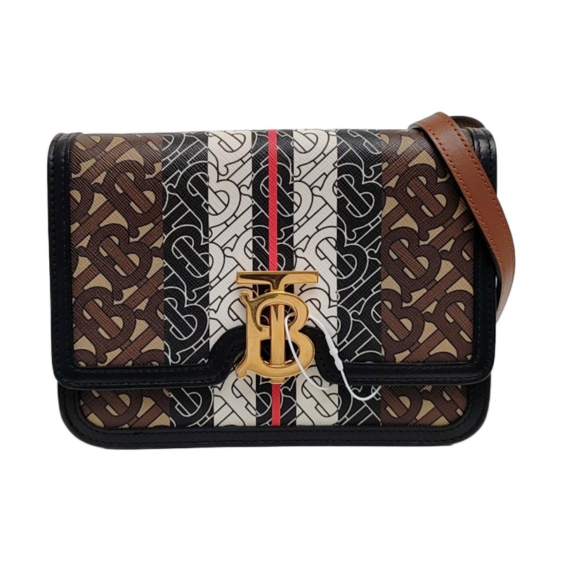 BURBERRY TB 小號棕色塗層帆布TB單肩包 金色五金 可拆卸肩帶-0