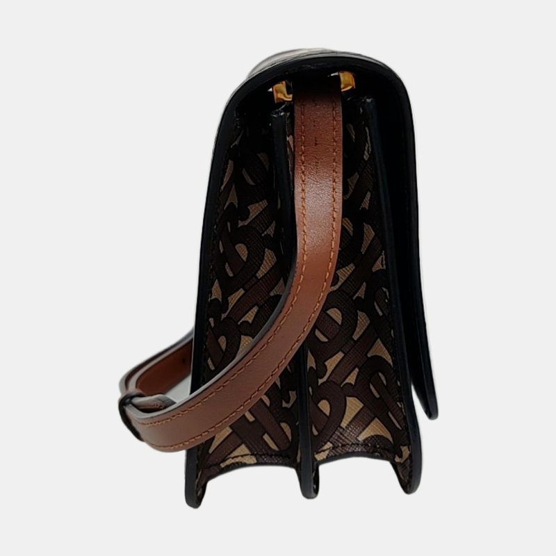 BURBERRY TB 小號棕色塗層帆布TB單肩包 金色五金 可拆卸肩帶-3