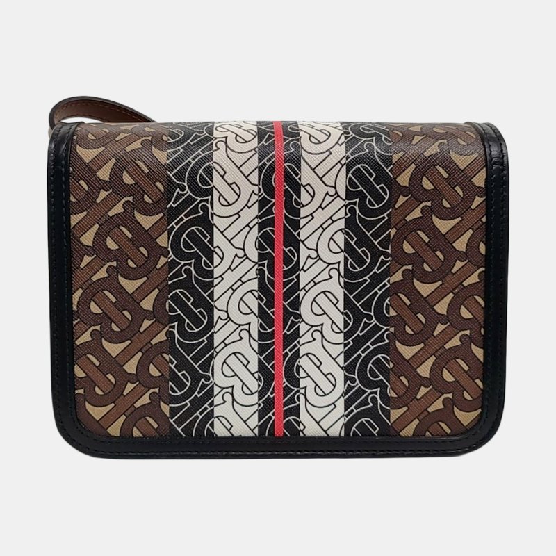 BURBERRY TB 小號棕色塗層帆布TB單肩包 金色五金 可拆卸肩帶-4