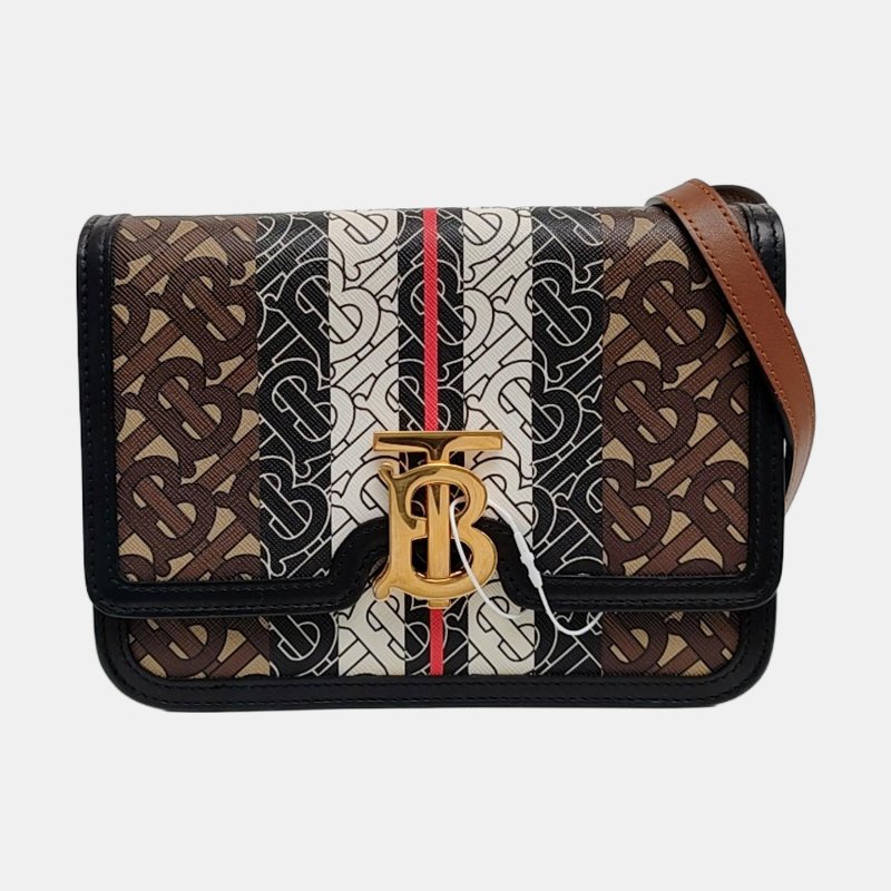 BURBERRY TB 小號棕色塗層帆布TB單肩包 金色五金 可拆卸肩帶-7