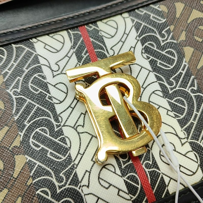 BURBERRY TB 小號棕色塗層帆布TB單肩包 金色五金 可拆卸肩帶-8