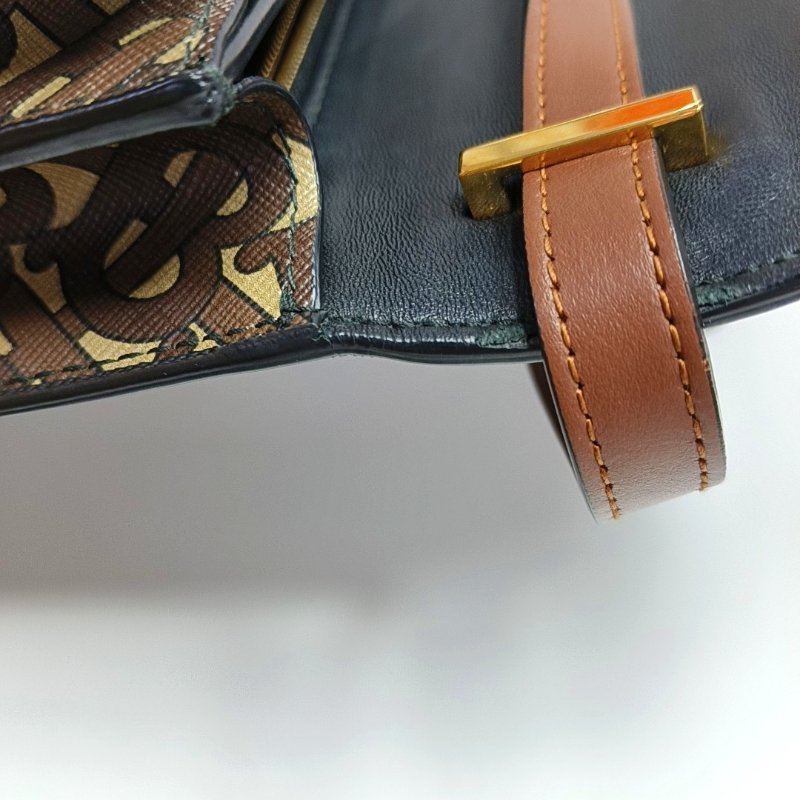 BURBERRY TB 小號棕色塗層帆布TB單肩包 金色五金 可拆卸肩帶-9