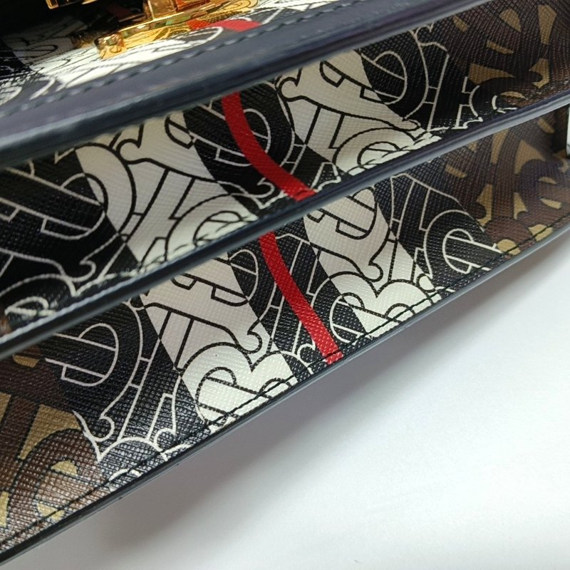 BURBERRY TB 小號棕色塗層帆布TB單肩包 金色五金 可拆卸肩帶-12