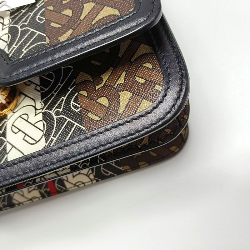 BURBERRY TB 小號棕色塗層帆布TB單肩包 金色五金 可拆卸肩帶-13