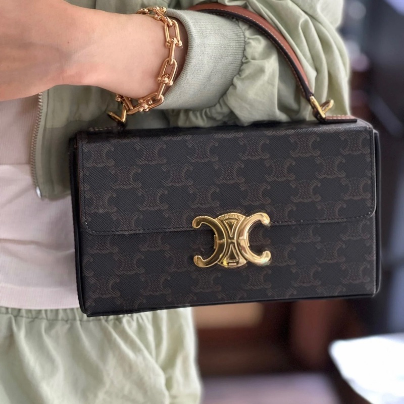 ✨Celine Box triomphe 老花凱旋門金扣 復古高級🐿️-1