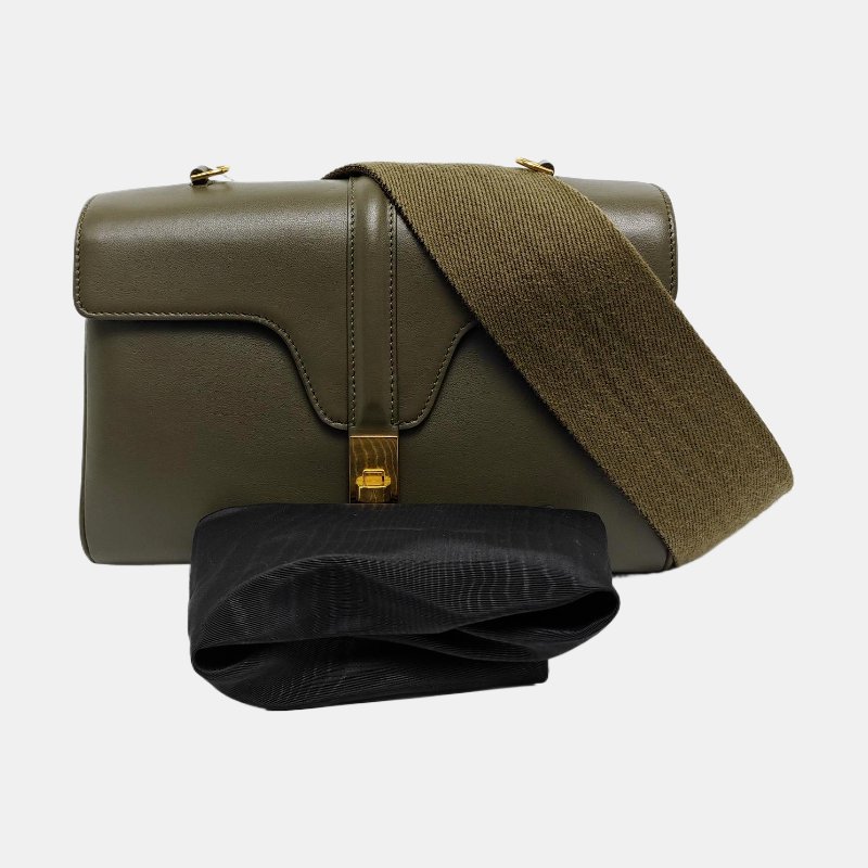 CELINE 16 綠色牛皮單肩包 金色五金 可拆卸肩帶 9.8新-7