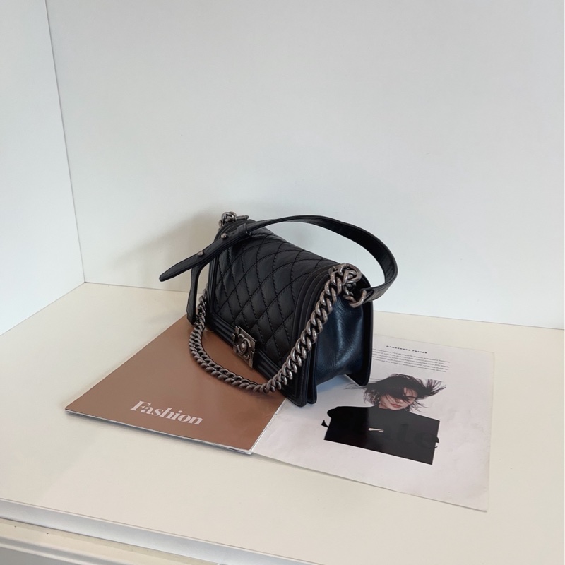 【98新🆕】Chanel 黑銀外縫線菱格 Leboy 中號 牛皮 單肩包 斜挎包-1