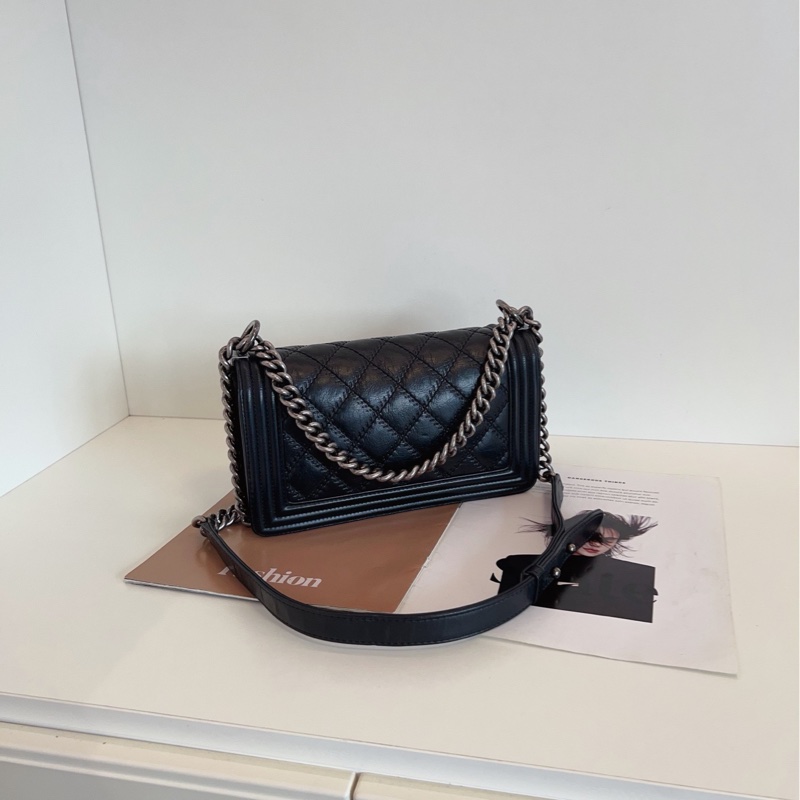 【98新🆕】Chanel 黑銀外縫線菱格 Leboy 中號 牛皮 單肩包 斜挎包-2