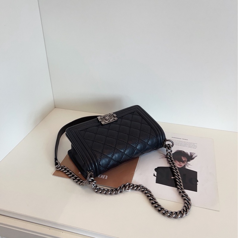 【98新🆕】Chanel 黑銀外縫線菱格 Leboy 中號 牛皮 單肩包 斜挎包-3