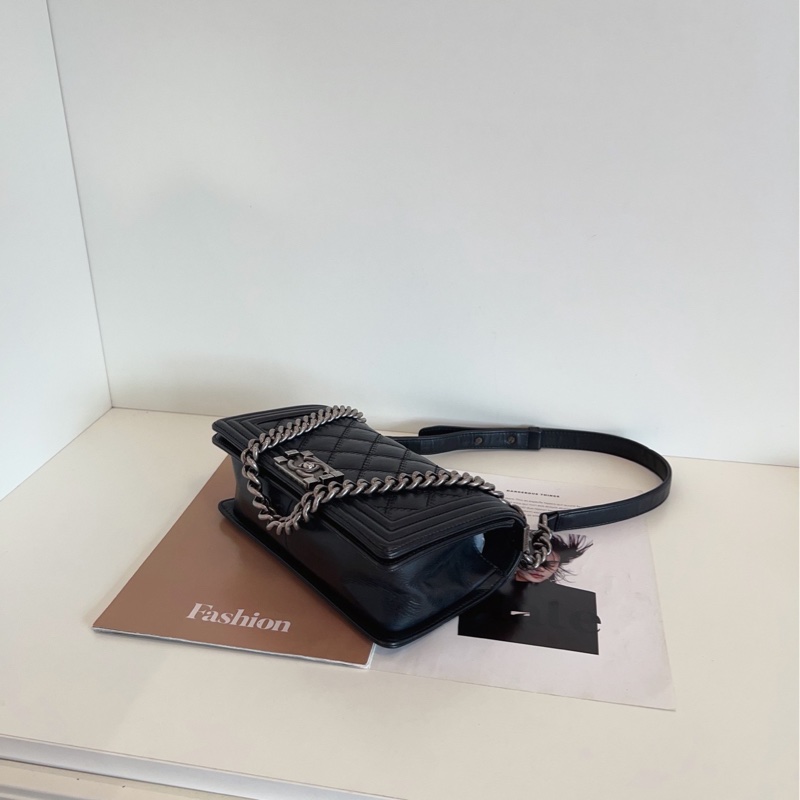 【98新🆕】Chanel 黑銀外縫線菱格 Leboy 中號 牛皮 單肩包 斜挎包-6