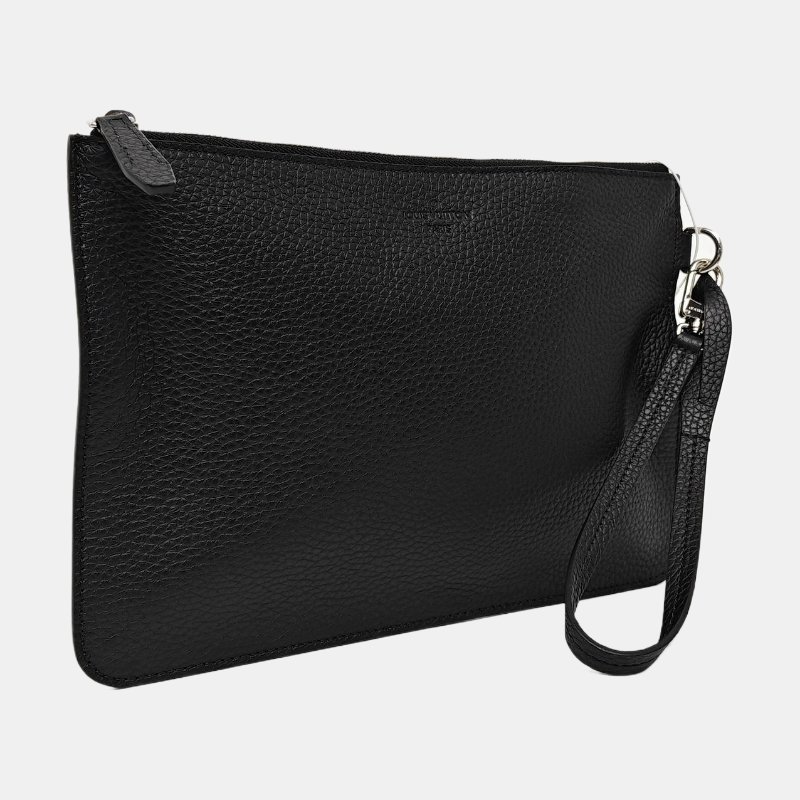 LOUIS VUITTON黑色牛皮手拿包銀色五金-3