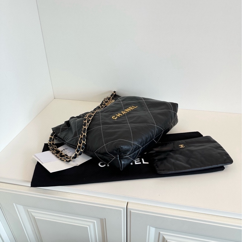 【99新🆕】Chanel 黑金金幣外縫菱格22Bag 芯片款小號垃圾袋 單肩袋-5