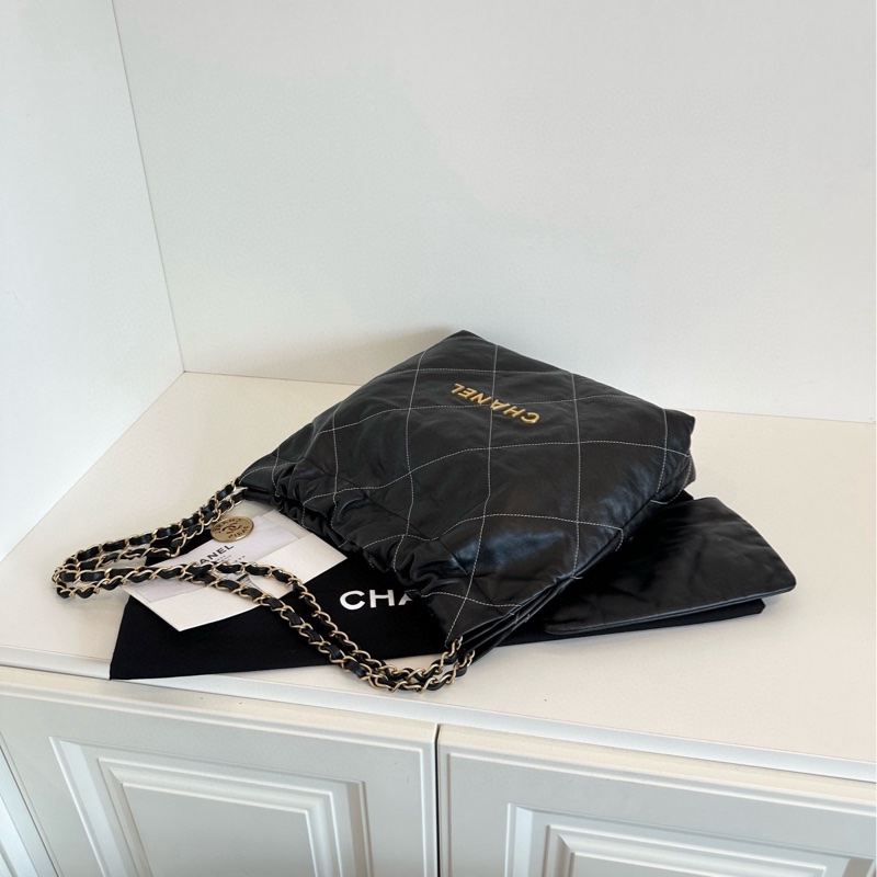 【99新🆕】Chanel 黑金金幣外縫菱格22Bag 芯片款小號垃圾袋 單肩袋-6