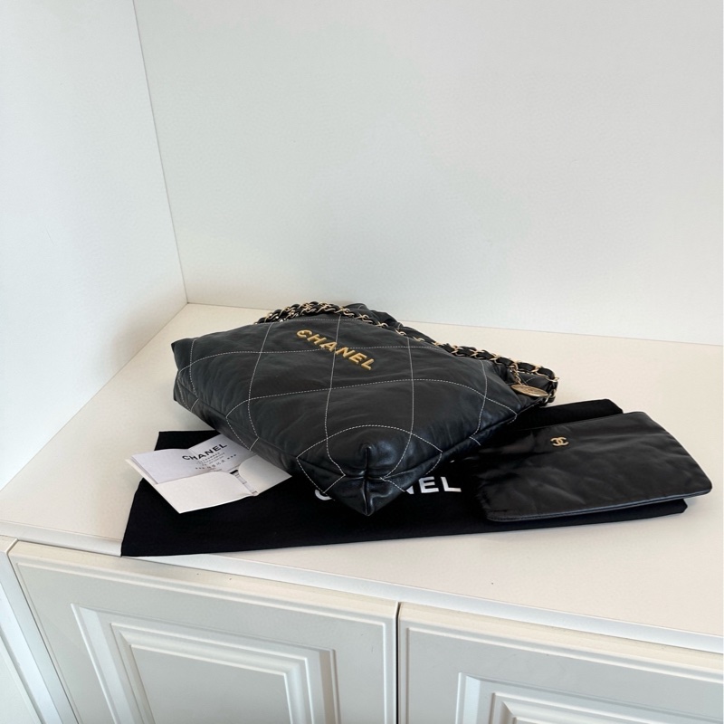 【99新🆕】Chanel 黑金金幣外縫菱格22Bag 芯片款小號垃圾袋 單肩袋-7