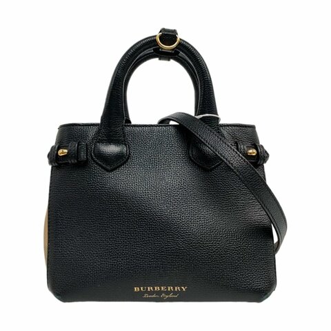 BURBERRY The Banner 黑色牛皮戰馬格紋單肩包手提包 金色五金 可拆卸肩帶
