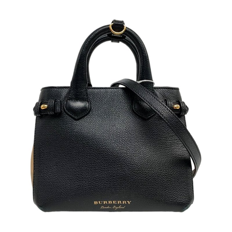 BURBERRY The Banner 黑色牛皮戰馬格紋單肩包手提包 金色五金 可拆卸肩帶-0