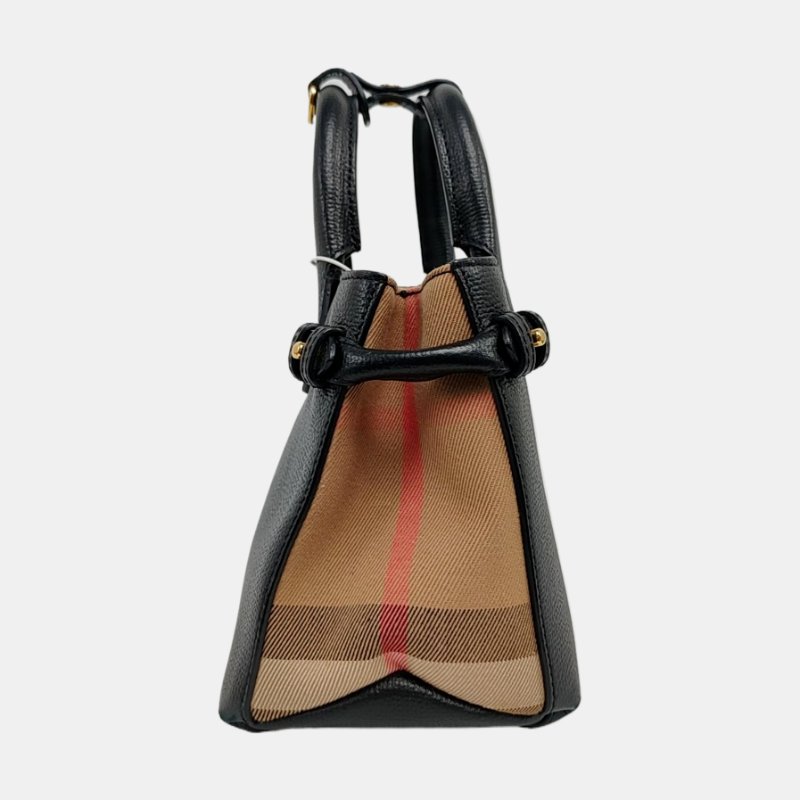 BURBERRY The Banner 黑色牛皮戰馬格紋單肩包手提包 金色五金 可拆卸肩帶-2