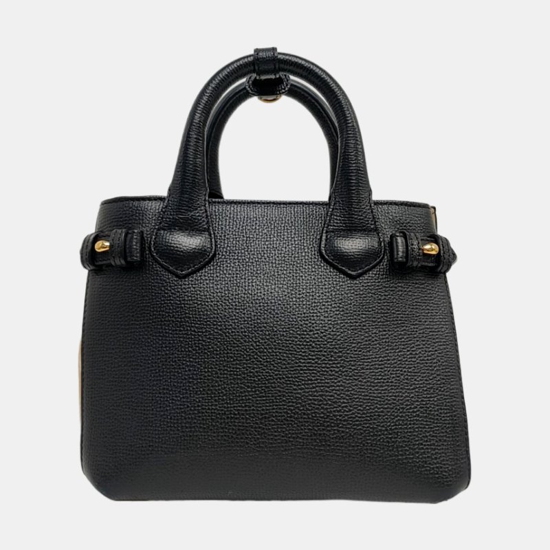 BURBERRY The Banner 黑色牛皮戰馬格紋單肩包手提包 金色五金 可拆卸肩帶-4