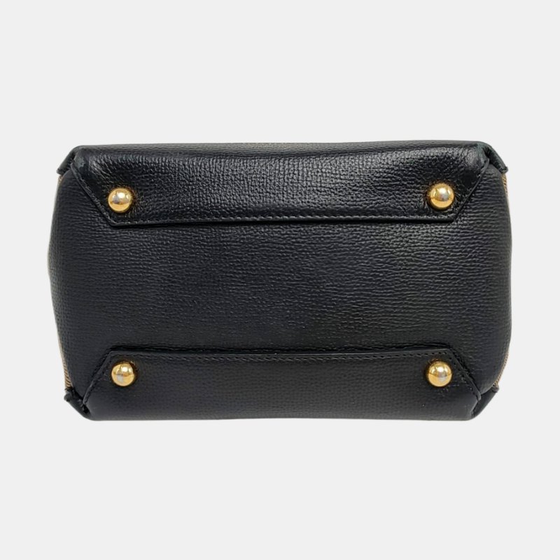 BURBERRY The Banner 黑色牛皮戰馬格紋單肩包手提包 金色五金 可拆卸肩帶-5