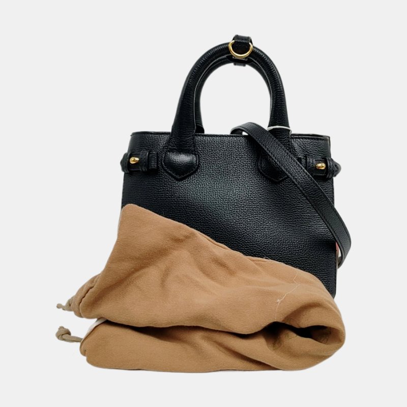 BURBERRY The Banner 黑色牛皮戰馬格紋單肩包手提包 金色五金 可拆卸肩帶-7