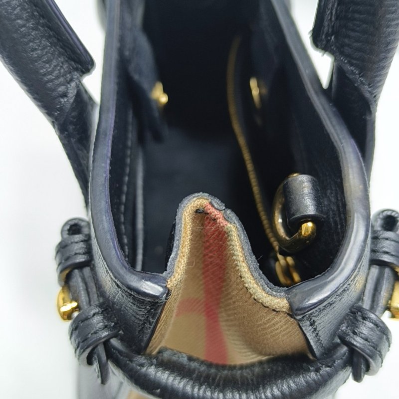 BURBERRY The Banner 黑色牛皮戰馬格紋單肩包手提包 金色五金 可拆卸肩帶-13