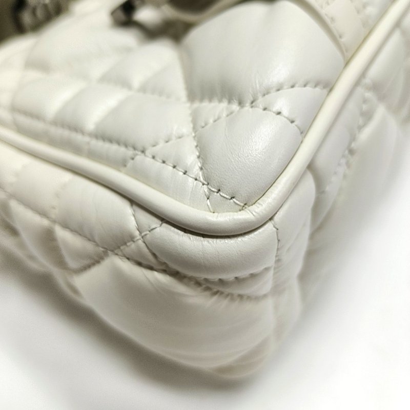 DIOR Diorcamp 小號 奶白色羊皮藤格紋絎縫斜挎包 黑色五金 可拆卸肩帶-12