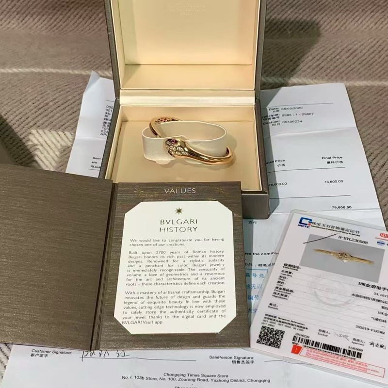 Bvlgari 寶格麗Serpenti蛇形系列 18K玫瑰金鑽石手鐲 s碼,合適15~16手腕,2020購入-4