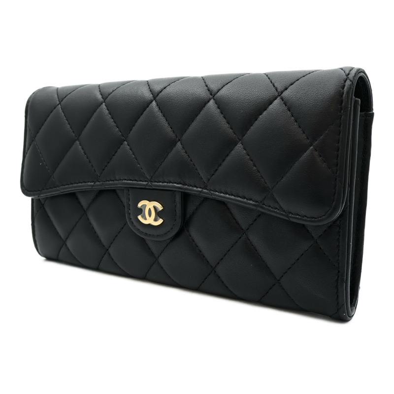 CHANEL 羊皮皮革Classic Flap Long Wallet金扣長錢包-2