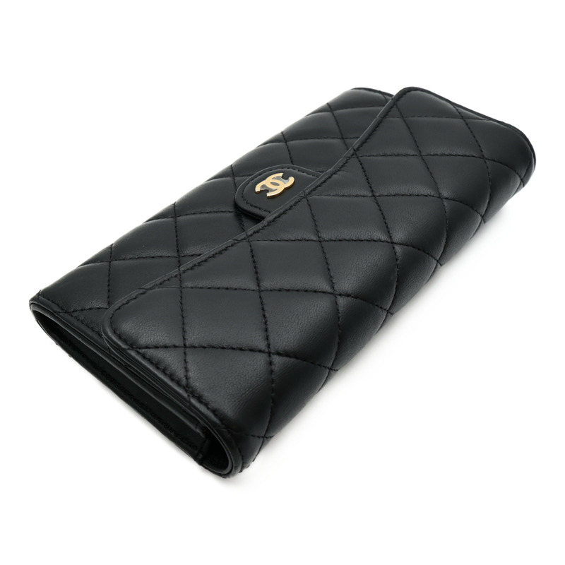 CHANEL 羊皮皮革Classic Flap Long Wallet金扣長錢包-4